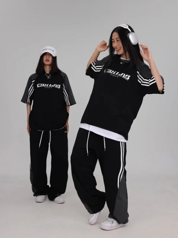 CBXLAB Street Dance Women's Black and Gray Splicing Hip-Hop Suit Female Jazz Dance Sports Pants Dance Street Loose T-shirt - Image 2