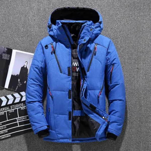 Men's Casual Fashion Padded Thickened Cold Hooded Down Jacket Outdoor Multi-Functional Large Mouth Thick Solid Color Zipper Coat - Image 3