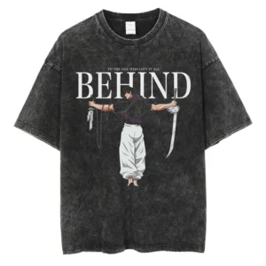 Anime Printed Streetwear Vintage Washed T-shirt Men Harajuku Manga Graphic Print Gojo Acid Wash Tops Tee Shirt Oversized