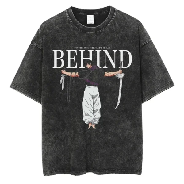 Anime Printed Streetwear Vintage Washed T-shirt Men Harajuku Manga Graphic Print Gojo Acid Wash Tops Tee Shirt Oversized