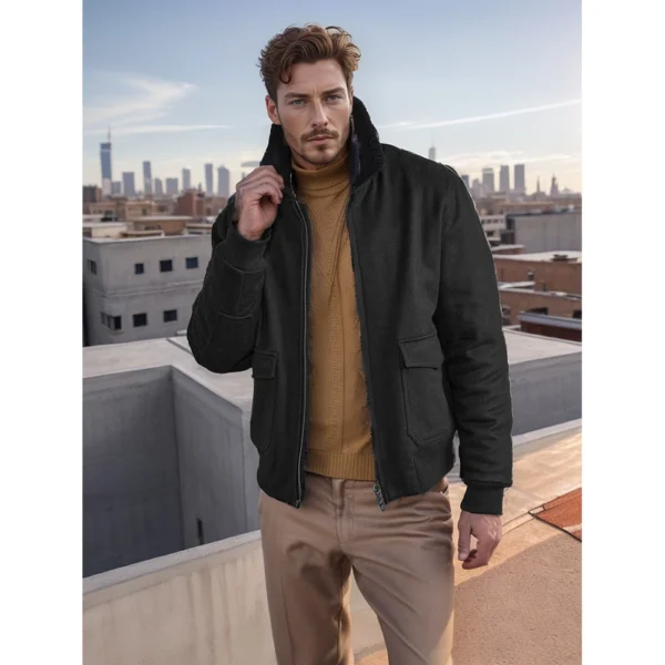 New men's woolen jacket casual Korean style fur collar men's autumn and winter trendy woolen coat jacket men's clothing - Image 3