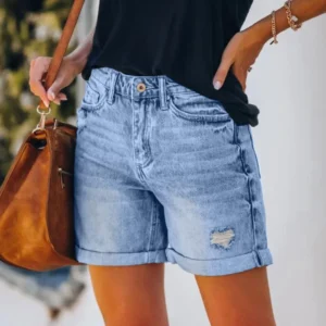 Summer Denim Shorts For Women Ripped Hole Pocket Shorts Y2k Jeans Short-Pants Fashion Clothes Pantalones Cortos Vaquero Mujer