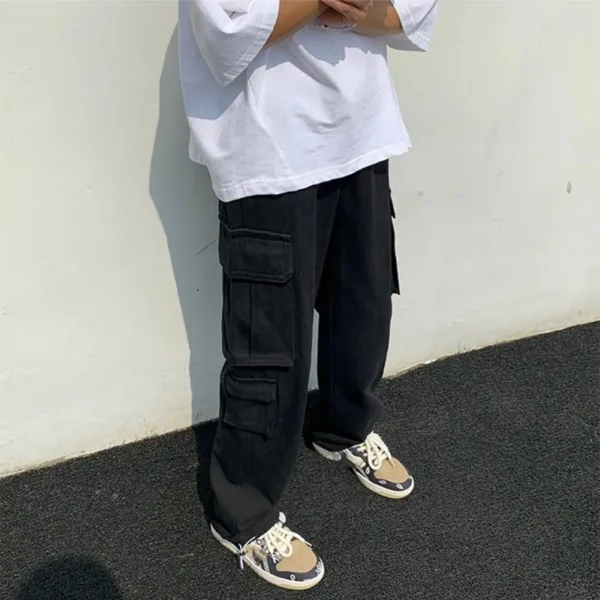 New Cargo Pants Men's Loose Straight Oversize Clothing Solid Grey Versatile Work Wear Black Joggers Cotton Casual Male Trousers - Image 4