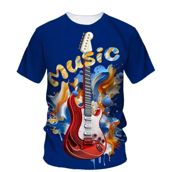 Fashion Rock Music Guitar T Shirt Summer Trend Short Sleeve O Neck Streetwear 3D Printed T-shirt Casual Oversized Tees For Mens - Image 2