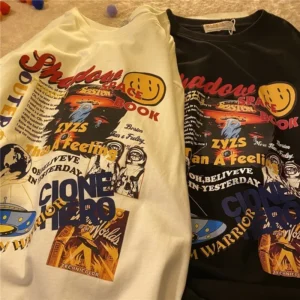 Women's T Shirt Short Sleeve Hip-hop Alien Print T-shirt Harajuku Streetwear Tops Girl Oversized Female T-shirt Y2k Tops Women