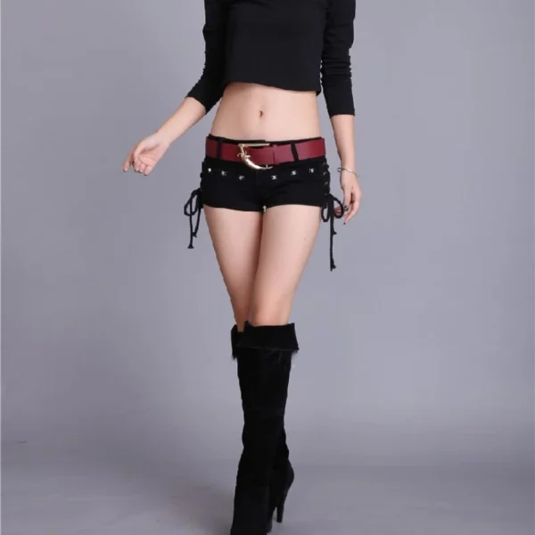 Sexy Y2k Bandage Booty Shorts Women Summer Low Waist Denim Shorts Korean Rivet Skulls Black Streetwear Short Pants Harajuku 2024 - Image 2