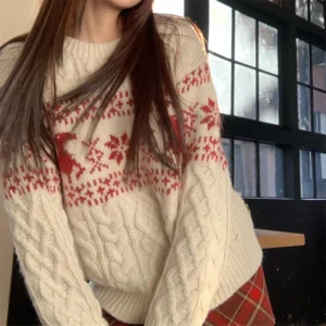 Christmas atmosphere round neck sweater women autumn and winter clothing lazy style fashion loose knitted sweater long sleeves