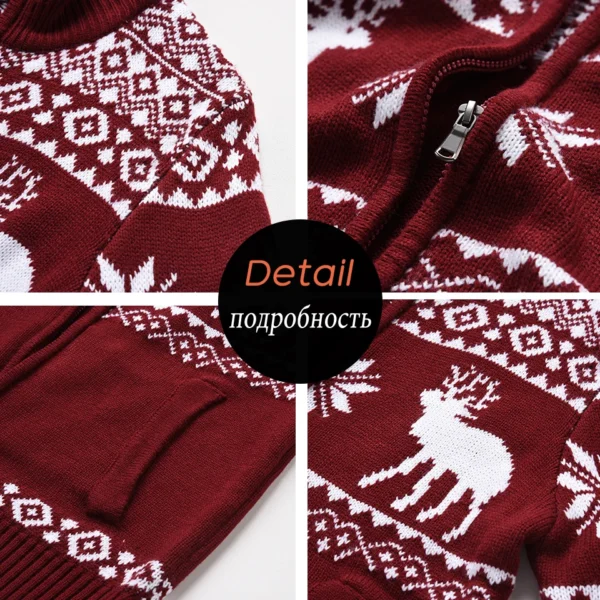 Men Autumn New Casual Jacquard Christmas Pattern Zip Sweater Cardigan Jacket Men Winter Long Sleeve Mock Neck Sweater Pullover - Image 6