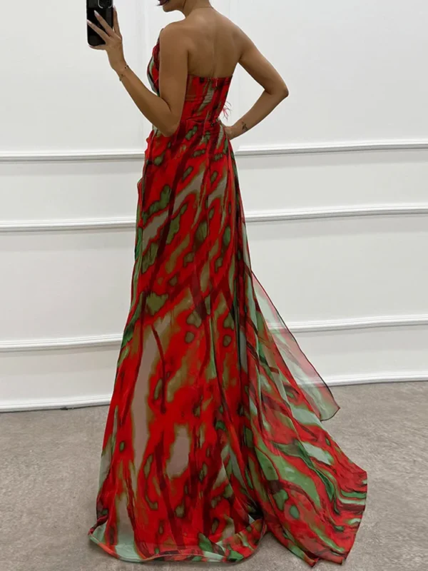 Sleeveless Patchwork Loungewear Party Dress, Women Summer Skew Collar Slim Fashion Maxi Dress, 2024 Print Backless Ladies Dress - Image 6