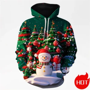Fashion New 3D Happy Christmas Printing New In Hoodies & Sweatshirts Cute Snowmen Christmas Ornament Graphic Pullovers Clothing