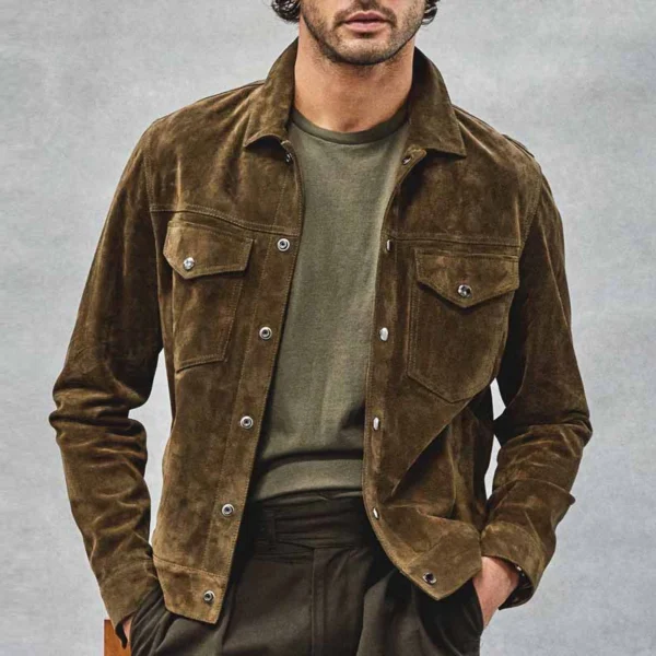 Men Vintage Lapel Buttoned Slim Jackets Fashion Long Sleeve Outwear 2024 Male Fashion Simple Solid Corduroy Coats Streetwear - Image 4