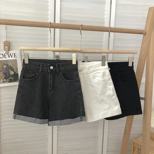 New Summer Women Wide Leg Classic High Waist Black Denim Shorts Casual Female Solid Color White Blue Loose Jeans Shorts - Image 3