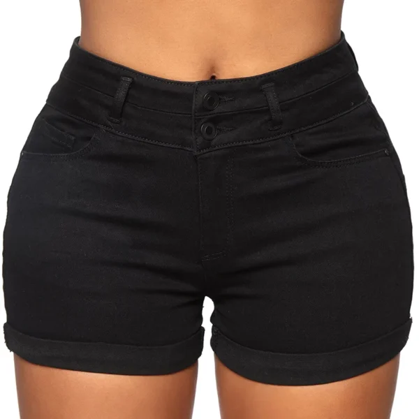 Liooil Cotton Stretchy High Waist Jean Shorts Woman Summer 2023 Casual Sweat With Pocket Zipper White Black Cuffed Denim Shorts - Image 4