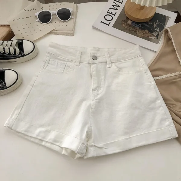 New Summer Women Wide Leg Classic High Waist Black Denim Shorts Casual Female Solid Color White Blue Loose Jeans Shorts - Image 4