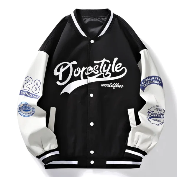 M-4XL 2024Spring and Autumn New Men's Jacket Letter Printed Color Blocked Student Coat Casual Loose Baseball Jacket - Image 4