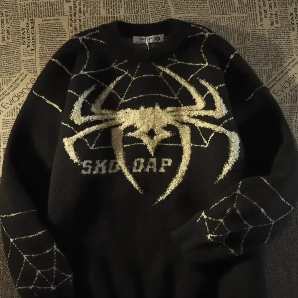 Cityboy Spider Jacquard Sweater for Autumn Winter Loose Fit for Men Vintage Sweater Harajuku Mens Clothing Christmas Sweater - Image 3