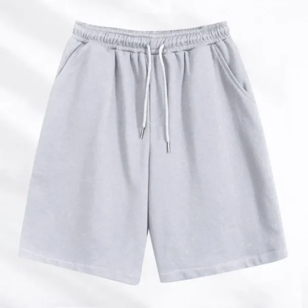Men Casual Shorts Mid-Rise Elastic Drawstring Shorts Pockets Wide Leg Knee Length Solid Loose Fitness Running Shorts Sportwear - Image 4
