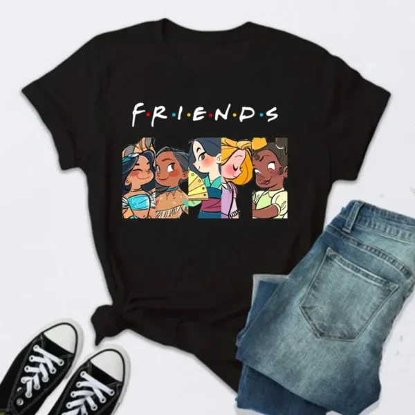 Kawaii Princess Anime T Shirt Women Black T-shirt Cute Cartoon Cinderella's T Shirt Fashion Friends Tshirt Female Clothes - Image 3