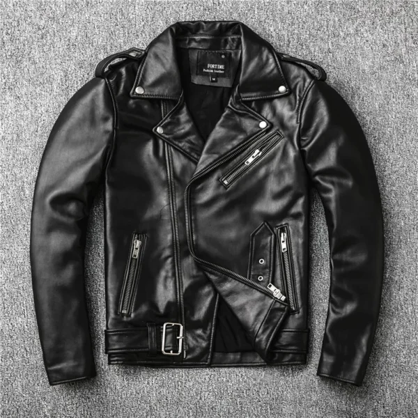 Classical Perfecto Jacket Motorcycle leather Jacket Men 100% Natural Sheepskin Men Black Genuine Leather Coat Slim Moto Jacket - Image 4