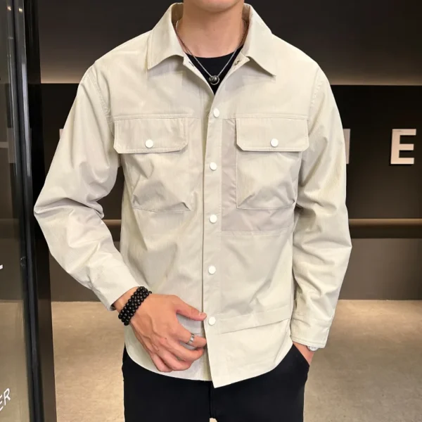 Spring Autumn Men's Thin Workwear Jackets Men Casual Button Down Multi Pocket Bomber Jacket Solid Color Outerwear Coats - Image 3