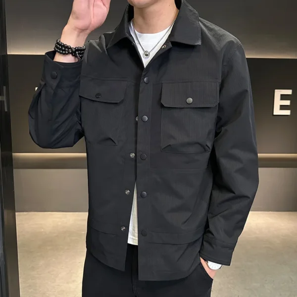 Spring Autumn Men's Thin Workwear Jackets Men Casual Button Down Multi Pocket Bomber Jacket Solid Color Outerwear Coats - Image 4