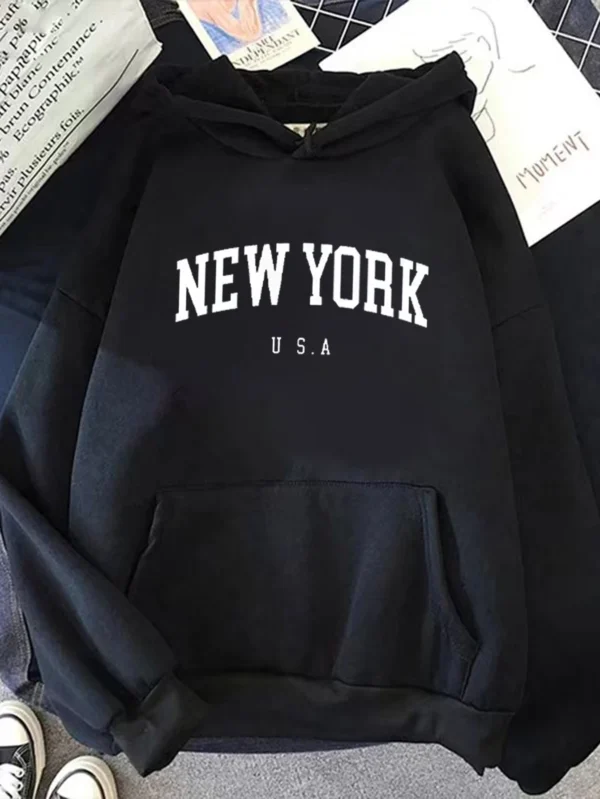 2024 New York City Printed Women's Sportswear Pocket Street Hoodie Simple Sportswear Soft Casual Women's Hoodie - Image 2