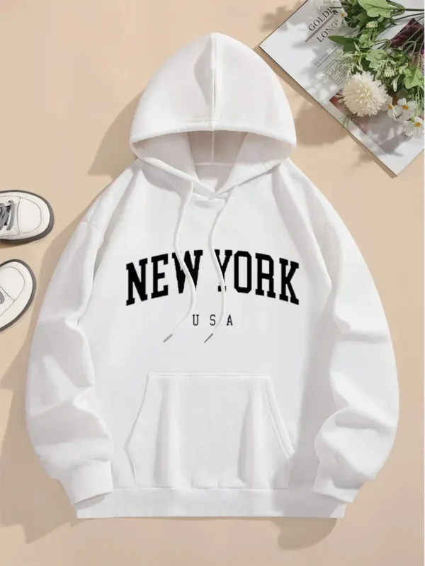 2024 New York City Printed Women's Sportswear Pocket Street Hoodie Simple Sportswear Soft Casual Women's Hoodie - Image 3