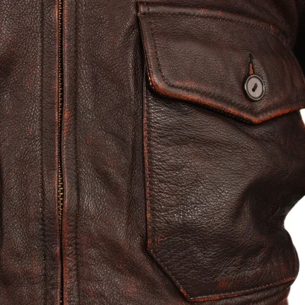 Vintage Distressed Men Leather Jacket Quilted Fur Collar 100% Calfskin Flight Jacket Men's Leather Jacket Man Winter Coat M253 - Image 3