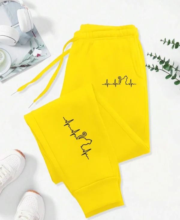 Cat Electrocardiogram Pattern Printing Women'S Casual Basic Pants Y2K Pocket Trousers Fashion Trendy Street Sweatpants Female