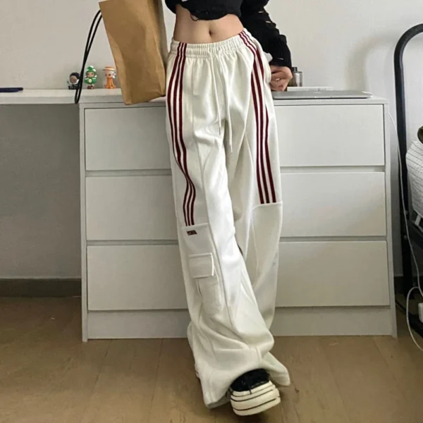 Striped Sweatpants Women Streetwear Cargo Pants Harajuku Wide Leg Joggers High Waist Baggy Sports Trousers - Image 4