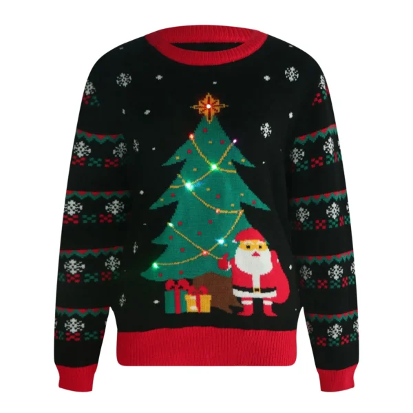 Women's European And Style Round Neck Christmas Tree Jacquard Print Knitted Sweater LED Light Up Christmas Sweater For Women - Image 4