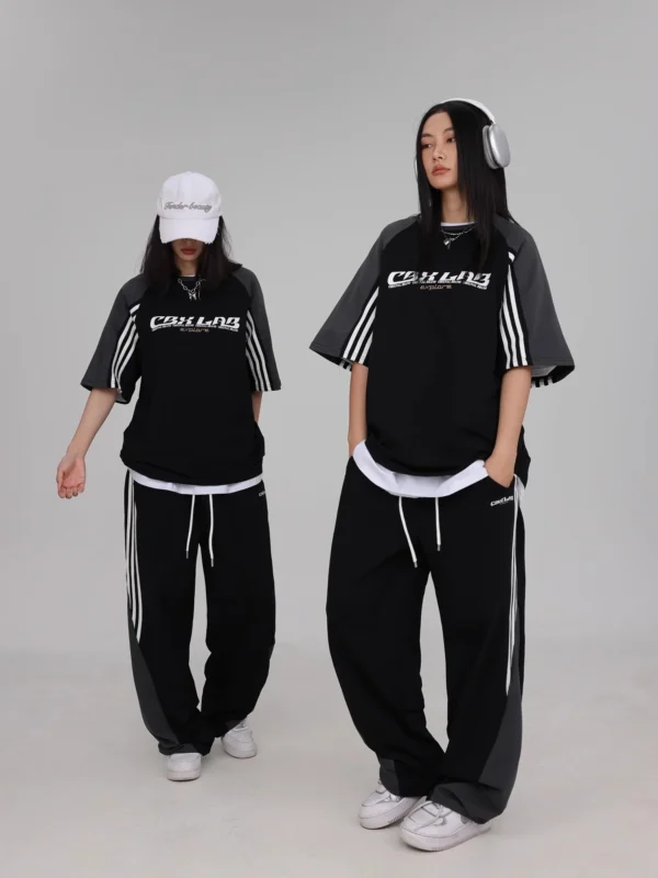 CBXLAB Street Dance Women's Black and Gray Splicing Hip-Hop Suit Female Jazz Dance Sports Pants Dance Street Loose T-shirt - Image 3
