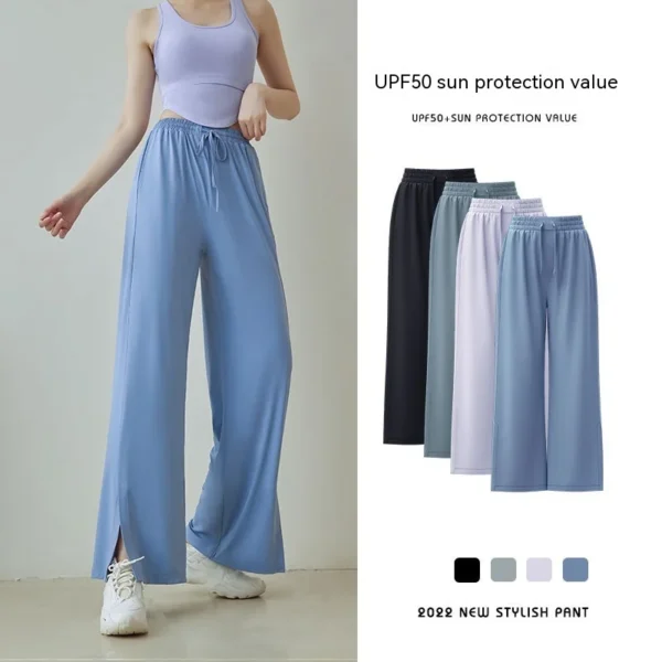 Summer Ice Feeling Casual UV Protection Draped Slim Quick Dry Sweatpants Breathable Thin Section Open Wide Leg Sun Pants - Image 2