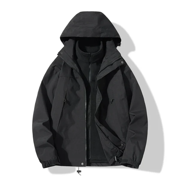 3-in-1 Outdoor Waterproof Cardigan Thick Coat Autumn Winter Raincoats Camping HikingWindbreaker Men Women 2pcs Set Hooded Jacket - Image 2