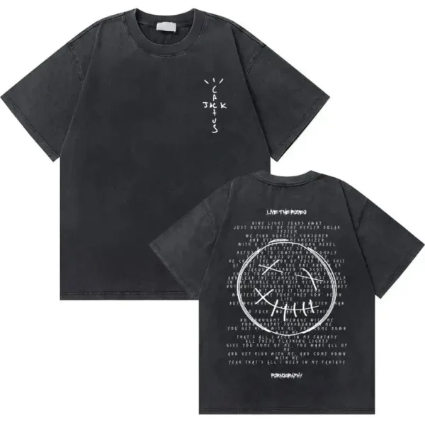 Washed Vintage Cactus Jack Utopia Double Sided Print Tshirt Men Hip Hop Oversized T-shirts Men's Fashion Tees Male Black T Shirt - Image 3