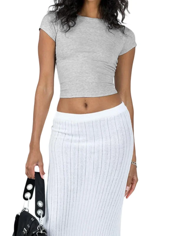 Women Basic Tees Short Sleeve Crew Neck Crop Tops Solid Fit Tight T Shirts Going Out Tops Y2K Summer Streewear - Image 3