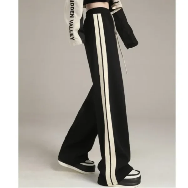 Casual Wide Leg Pants for Women Autumn Winter New Plush Thick Side Stripe Loose Fitting Black Versatile Floor Mop Trousers Trend - Image 3