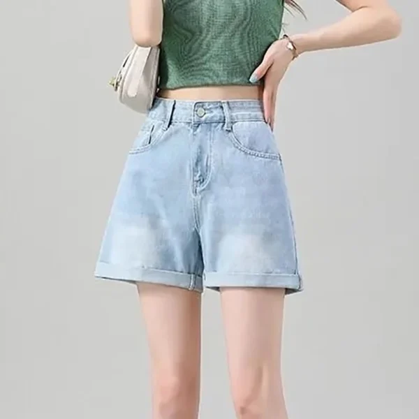 ITOOLIN Women Letter Embroidery Casual Denim Shorts High Waist Loose A-line Jean Shorts Button Up Women Office Trousers Summer - Image 3