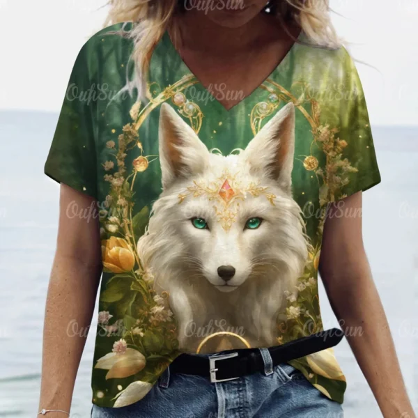 Summer Womens T-Shirt Short Sleeves Tops New V-Neck Clothing 3d Animal Print Pullover Tees Oversized Streetwear Female T-Shirts - Image 5