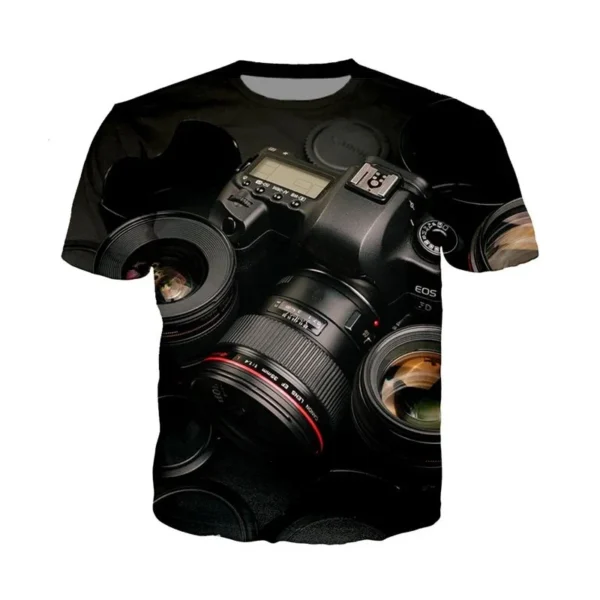 Fashion Slr Cameras Pattern T-Shirt Summer Casual Short Sleeve O Neck 3D Printed T Shirt Mens Street Trend Oversized Tees Tops - Image 2