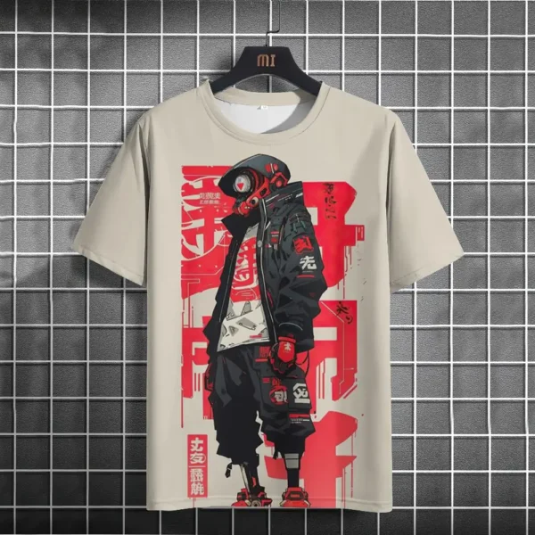 Japanese T Shirt For Men Mechanical Character Graphic Shirts Casual O-neck Short Sleeve Print Tees Oversized Men's Clothing Tops - Image 4