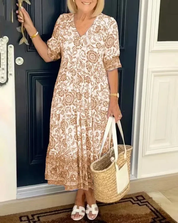 Elegant Women's Dresses 2024 Summer Casual Fashion Print V-Neck Loose Dress Retro Comfortable Maxi Dress Female Robe Vestidos - Image 6