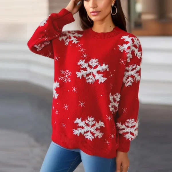 OMCHION Female 2023 New Arrive Christmas Sweater Christmas Socks Snowflake Knitwear,women Causal Loose Pullover Cheap Clothing - Image 5