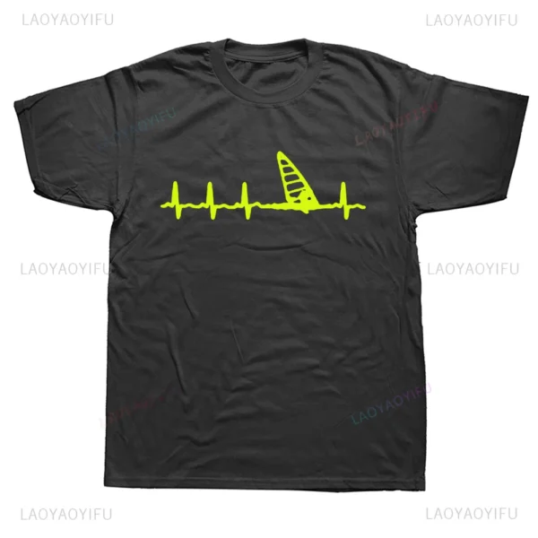 New Arrival Funny Printed Windsurfing Heartbeat Graphic T Shirts Streetwear Short Sleeve Surfing Summer Style Casual Man T-shirt - Image 4