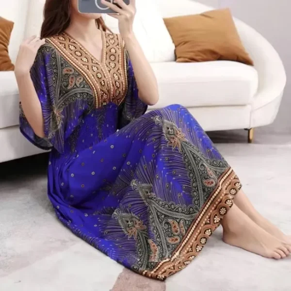 Vestidos Robe Maxi Long Dress Women Summer Indian Clothes Bohemian Cotton Linen Floral Short Sleeve Korean Style Casual - Image 3