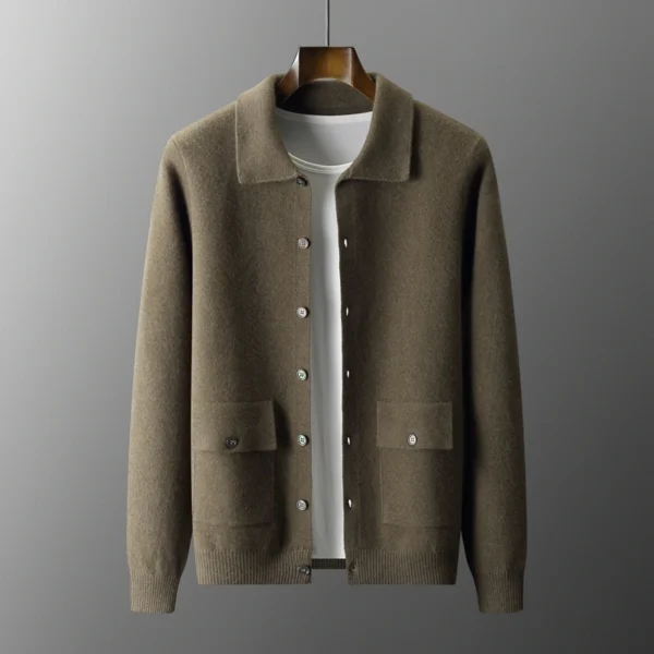 New 2023 Autumn/Winter Cashmere Cardigan Men's Polo Neck Sweater Long Sleeve Knitted Business Casual Wool Sweater Solid Color - Image 5