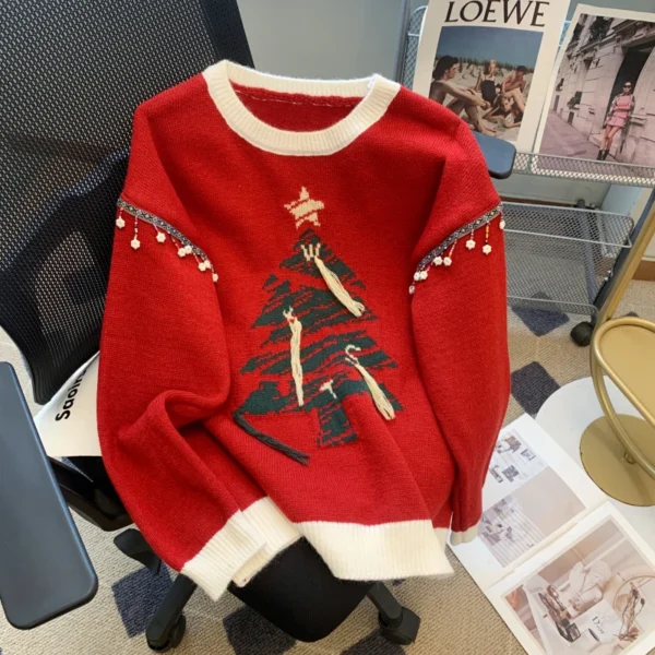 Christma Tree Knit Sweater Pullover Women Fashion Loose Casual Ladies Tops 2023 Winter Long Sleeve O-neck Knitwear Jumpers - Image 2