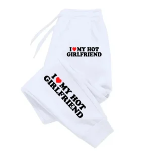 I Love My Hot Girlfriend Printed Women Sweatpant Trendy Street Trousers Drawstring Pocket Trousers Warm Pocket Trousers
