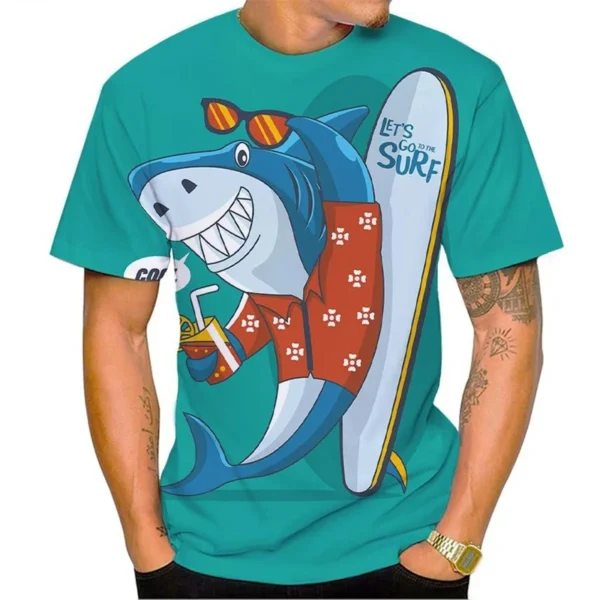 Hip Hop Funny Shark Surf 3D Printed T Shirt For Men Clothes Fashion Horror Animal Graphic T Shirts Streetwear Y2k Boy Tee Tops - Image 4