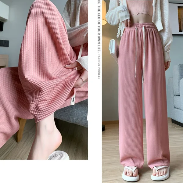 Women Fashion Summer Autumn Leisure Soild Color Wide Leg Pants Elastic waist Straight cylinder Floor Mopping Pants - Image 5